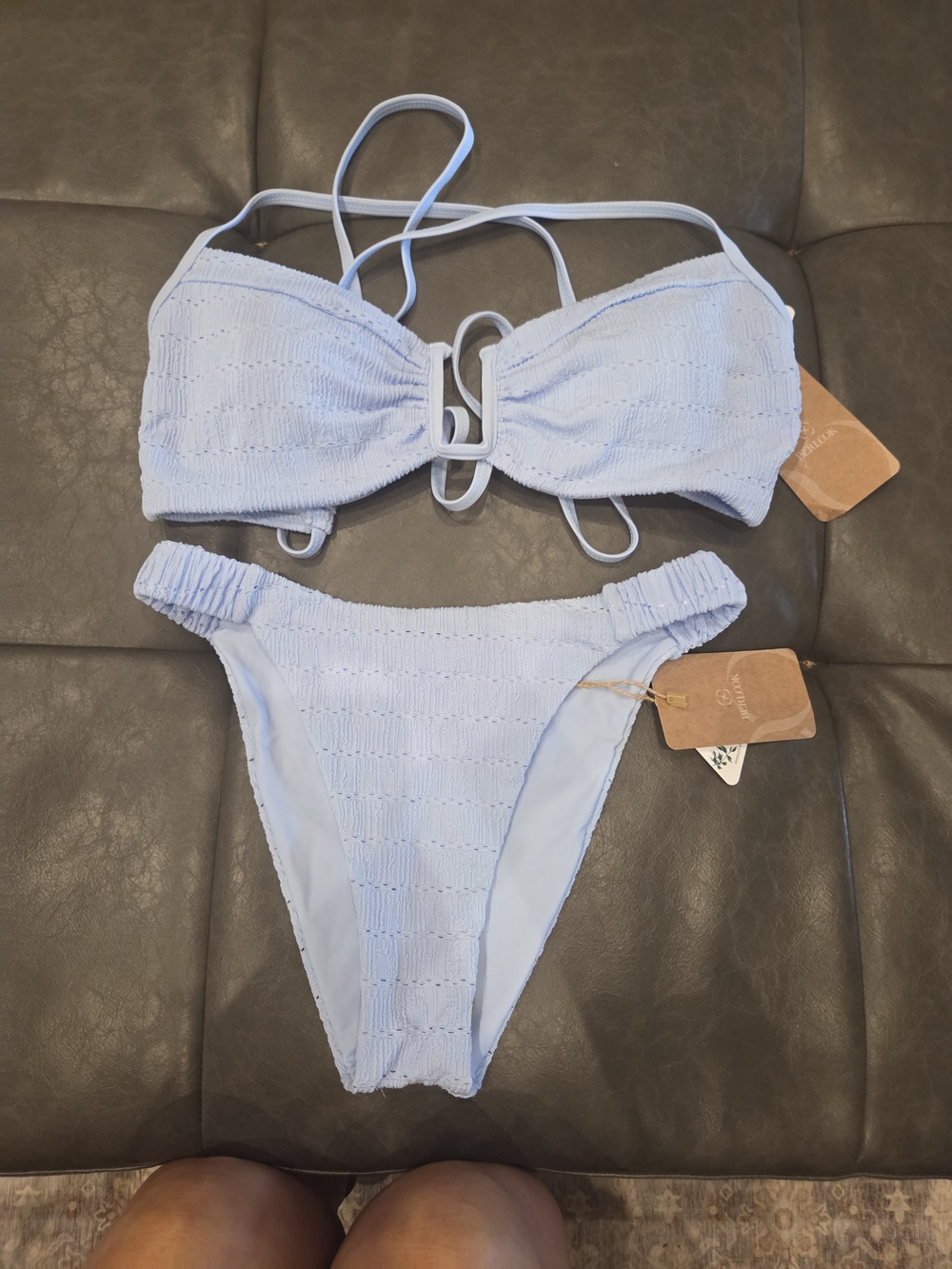 Light Blue Textured Bandeau Bikini Set